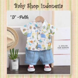 large LU626 Setelan Kemeja Anak Cowok Setelan Baju Anak Import Sporty Elephant Putih
